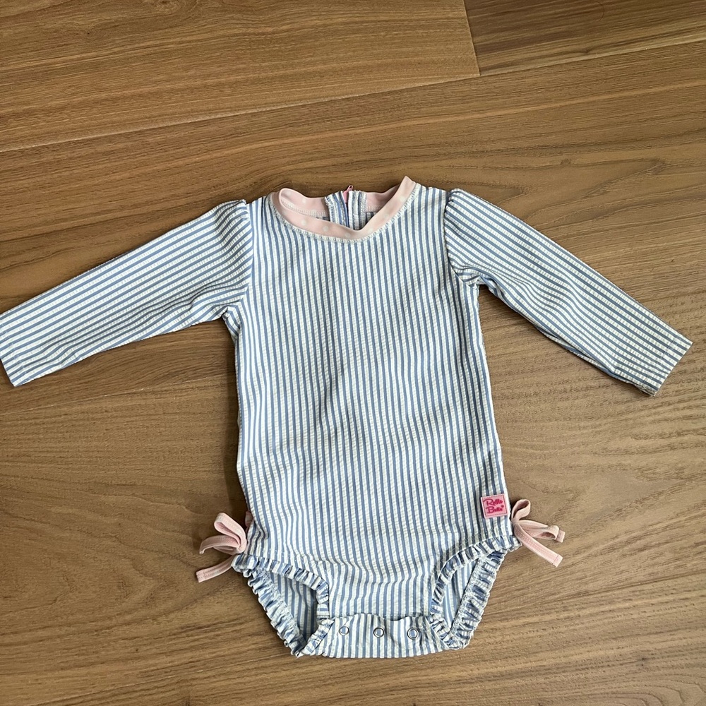 Ruffle Butts Blue and White Striped Bodysuit with Side Bows